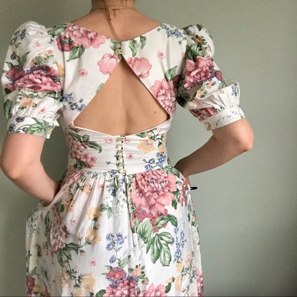 Vintage Cottagecore Floral Open Back Midi Dress 🌿 - Picture 4 of 17